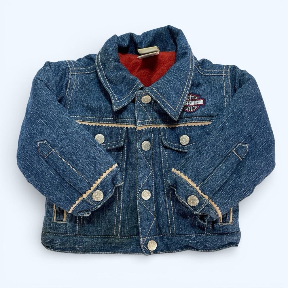 Harley Davidson 12 Mos. BORN TO RIDE Lined Coat Jacket Denim Embroidered